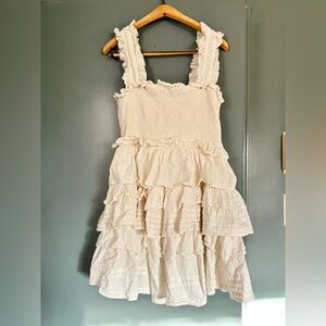 Smocked Ruffle Tiered Casual Sundress in Cream